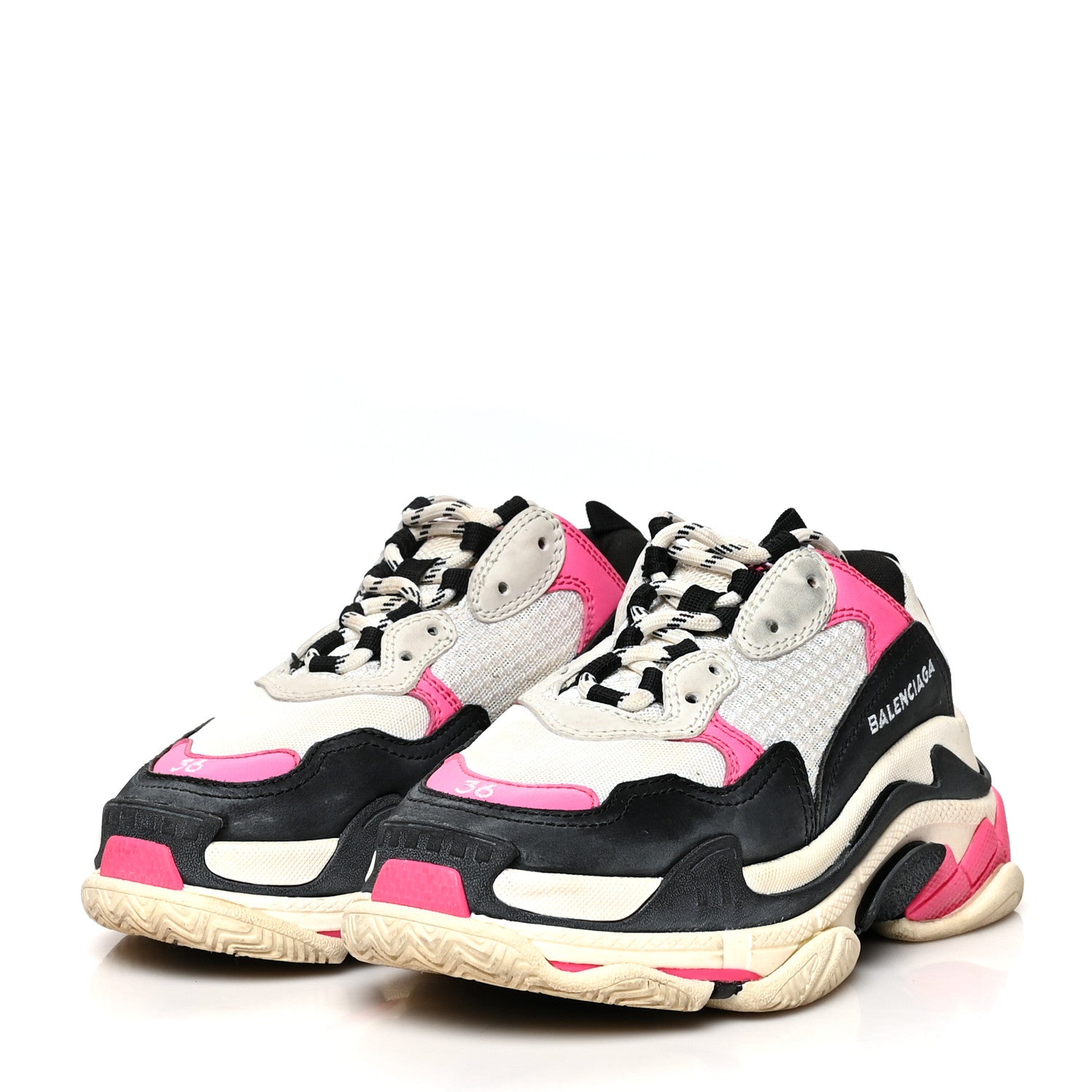 Balenciaga Fabric Mesh Womens Triple S Sneakers 36 Rose Fluo Black White 3 of 13