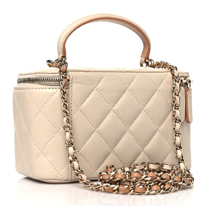 Chanel Lambskin Quilted Small Top Handle Vanity Case With Chain Ecru Dark Beige 3 of 10