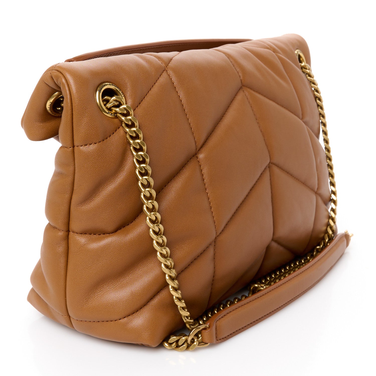 Saint Laurent Lambskin Quilted Medium Loulou Puffer Monogram Chain Satchel Miel Dark 3 of 11