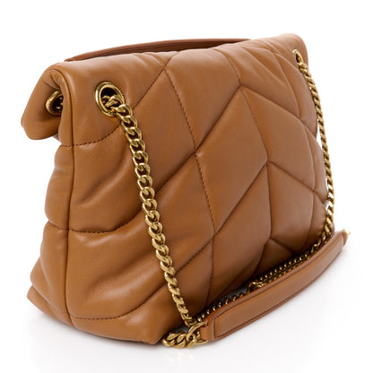 Saint Laurent Lambskin Quilted Medium Loulou Puffer Monogram Chain Satchel Miel Dark 3 of 11