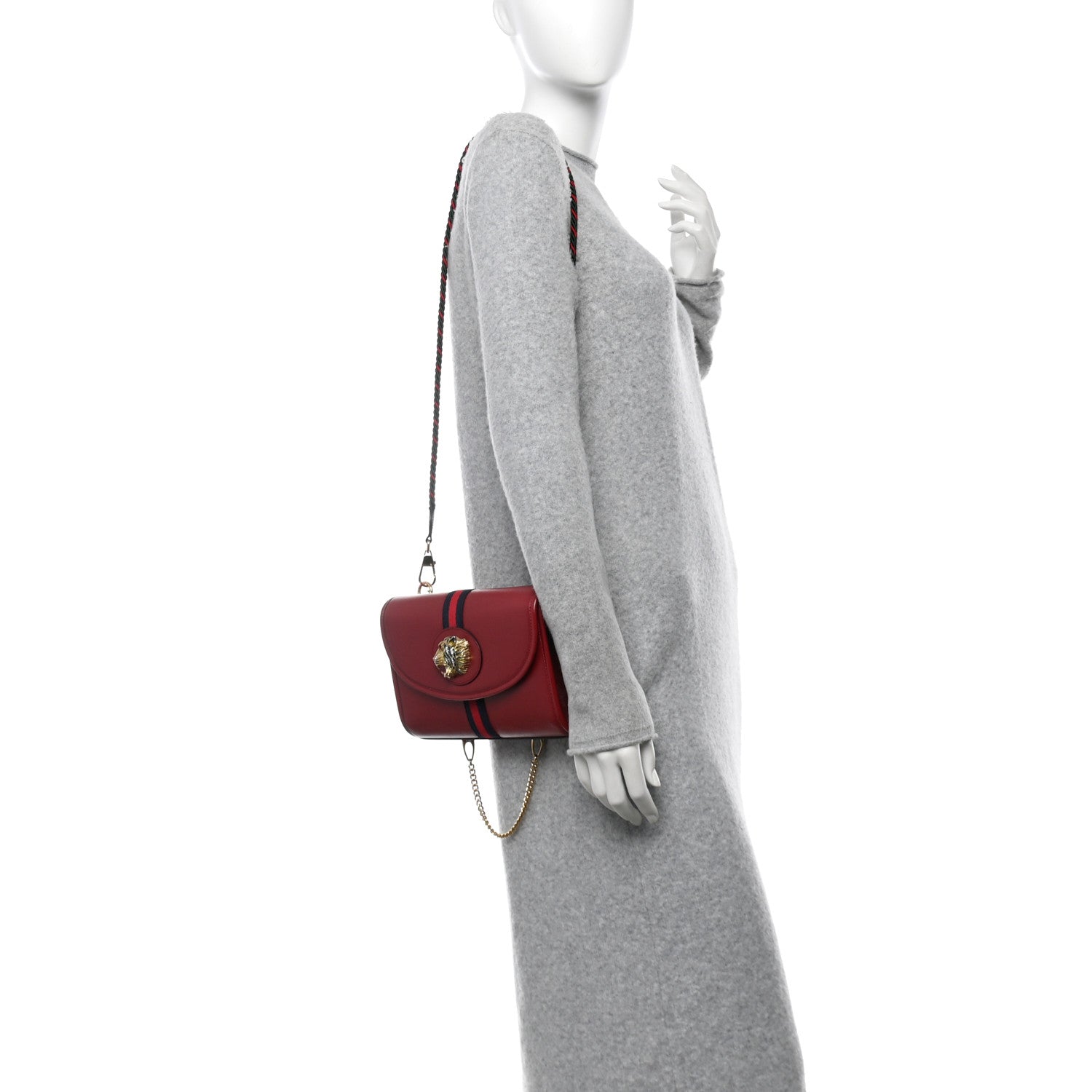 Gucci Textured Calfskin Web Rajah Slim Flap Shoulder Bag Romantic Cherry 2 of 10
