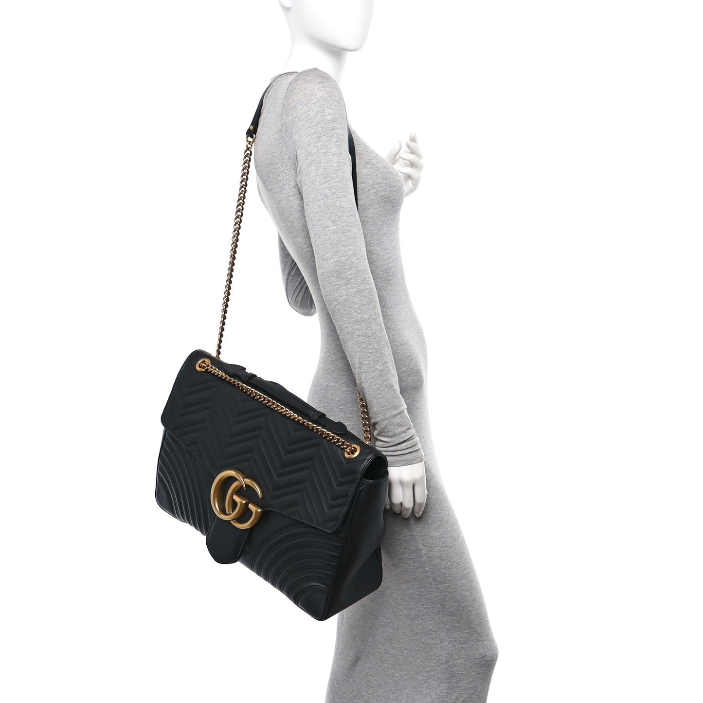 Calfskin Matelasse Maxi GG Marmont Top Handle Shoulder Bag Black