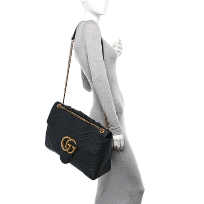 Gucci Calfskin Matelasse Maxi GG Marmont Top Handle Shoulder Bag Black 2 of 11