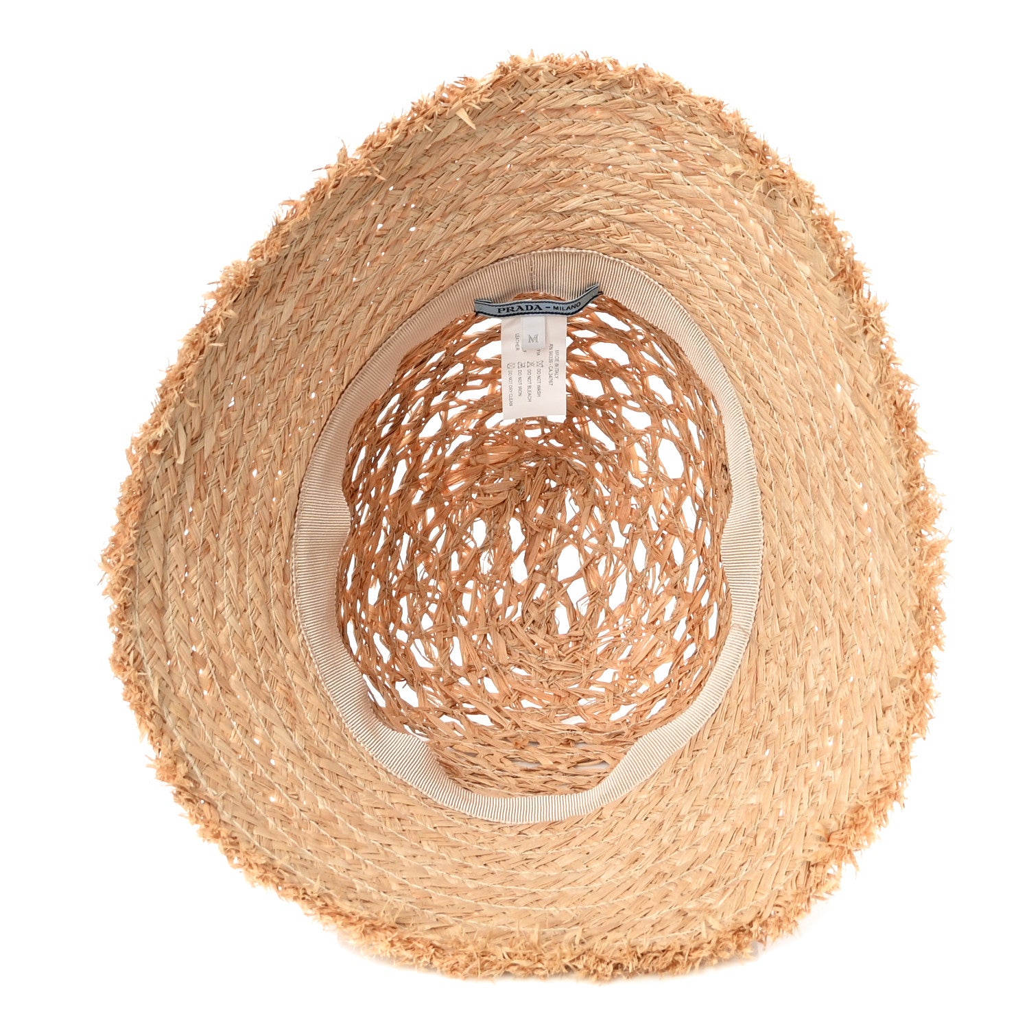 Prada Raffia Paglia Metal Triangle Logo Woven Womens Bucket Hat M Naturale Cognac 5 of 7