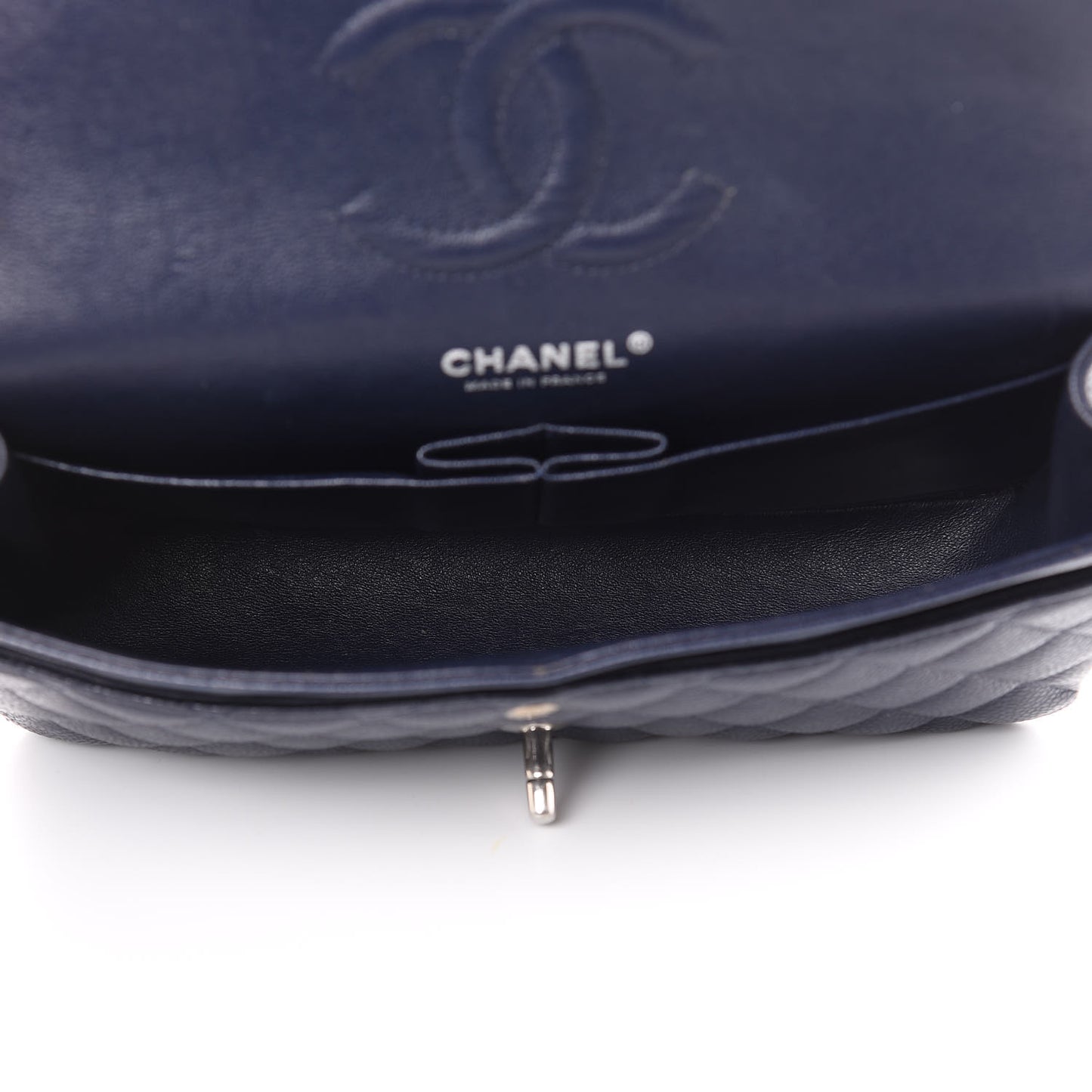 Caviar Quilted Medium Double Flap Dark Blue