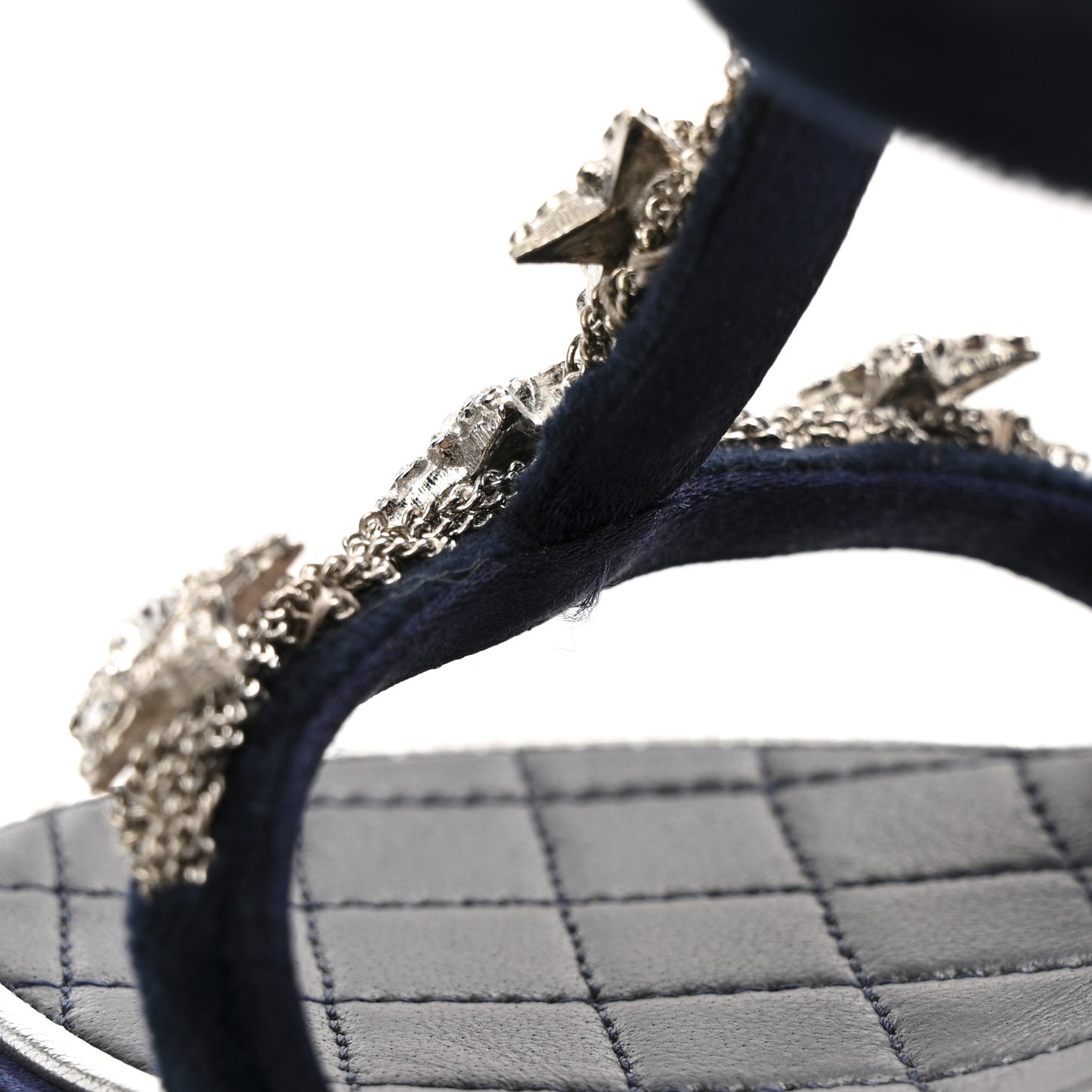 Velvet Crystal Star Ankle Strap Sandals 37.5 Dark Navy