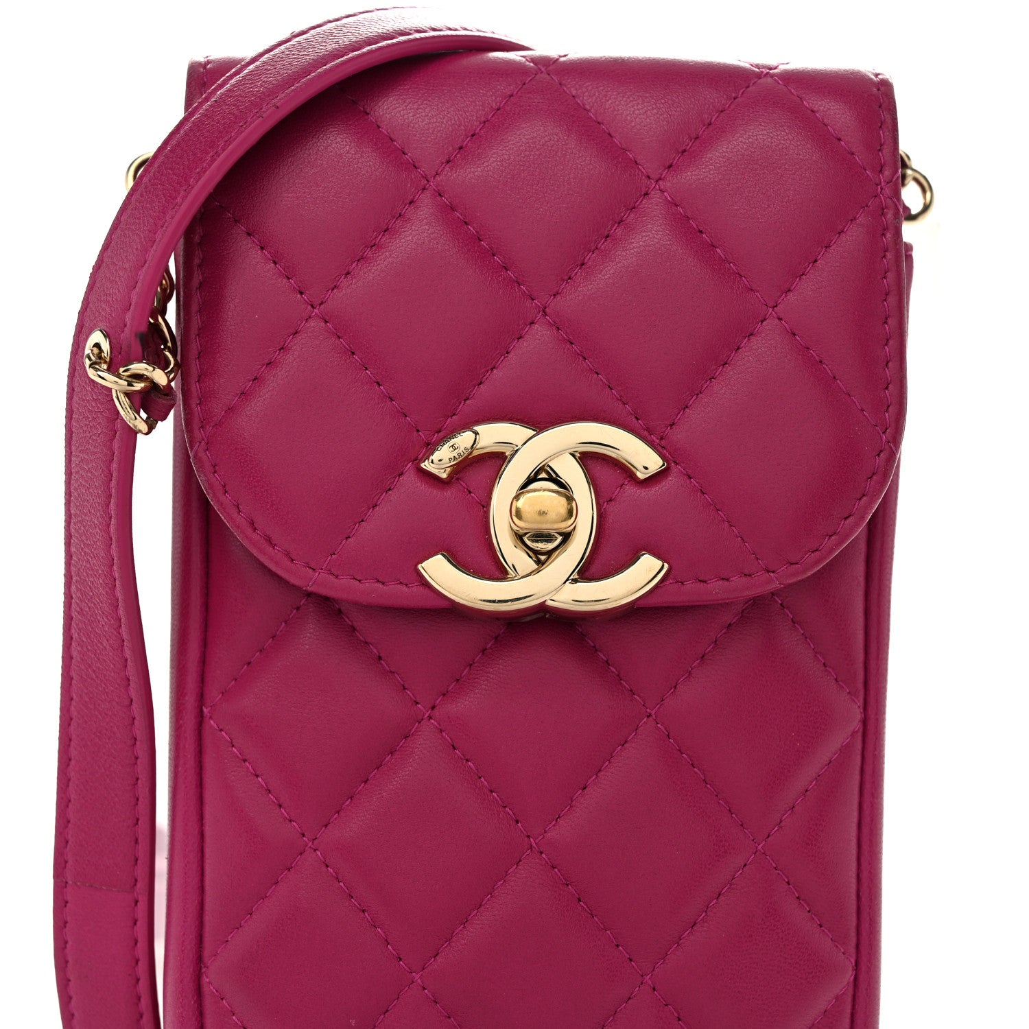 Chanel Lambskin Quilted Phone Chain Clutch Waist Bag Pink 9 of 11