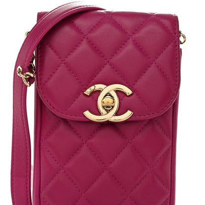 Chanel Lambskin Quilted Phone Chain Clutch Waist Bag Pink 9 of 11