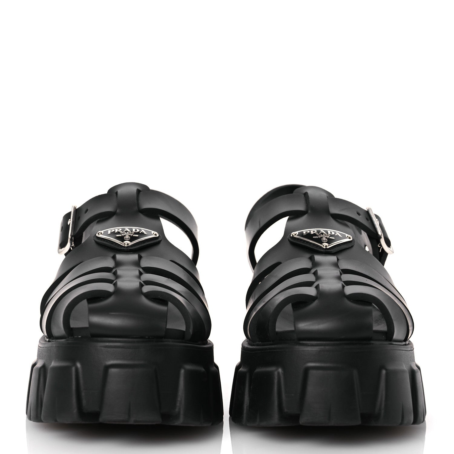 Prada Foam Rubber Triangle Logo Monolith 55mm Cage Sandals 40 Black 3 of 14