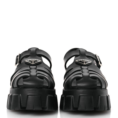 Prada Foam Rubber Triangle Logo Monolith 55mm Cage Sandals 40 Black 3 of 14
