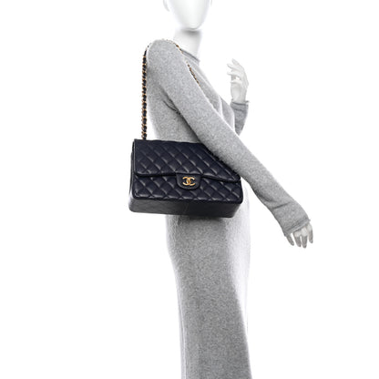 Chanel Caviar Quilted Jumbo Double Flap Navy Blue 2 of 12