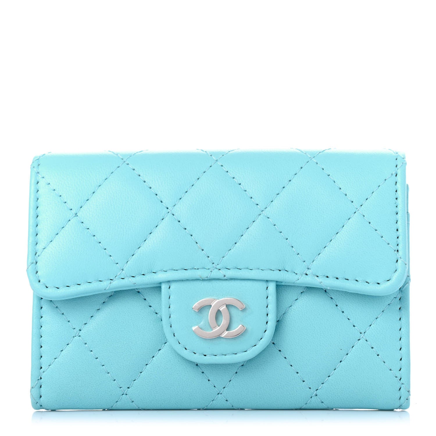 Chanel Lambskin Quilted Flap Card Holder Wallet Neon Blue 1 of 5