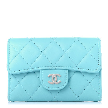 Chanel Lambskin Quilted Flap Card Holder Wallet Neon Blue 1 of 5