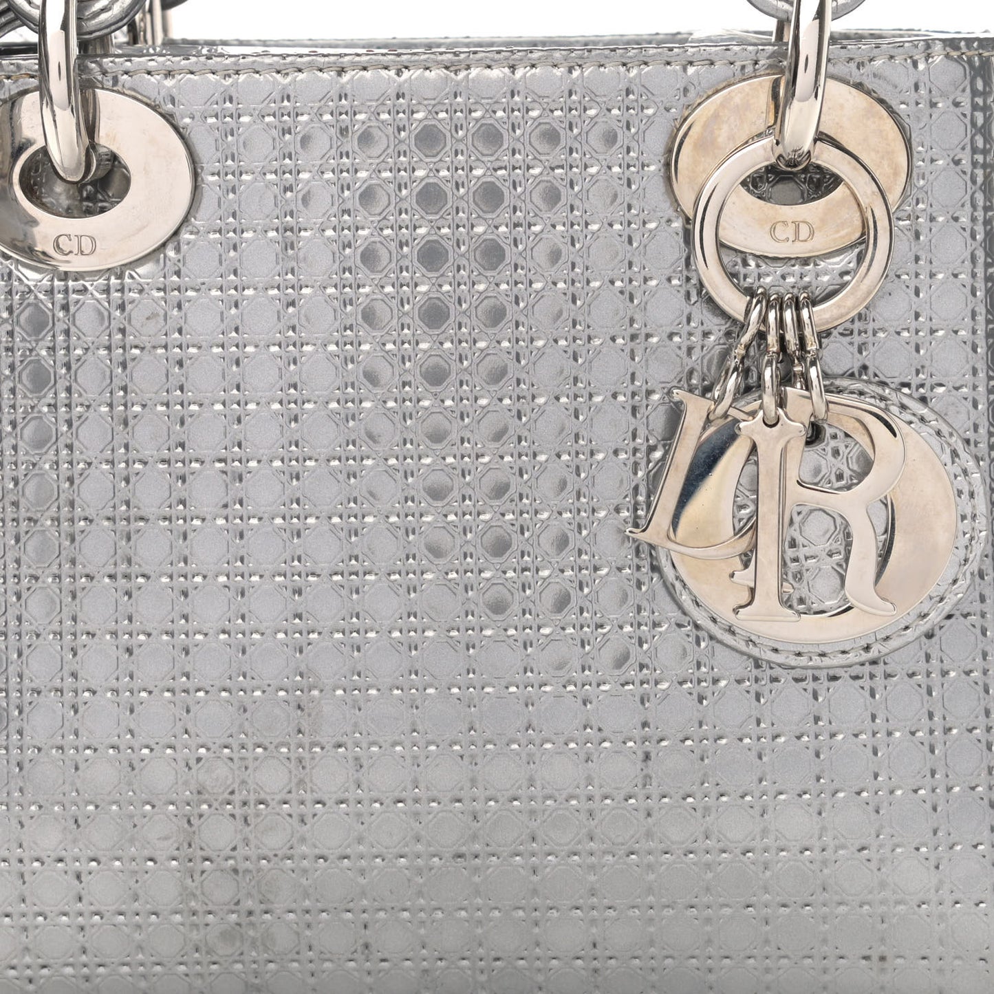 Metallic Patent Micro-Cannage Mini Lady Dior Silver