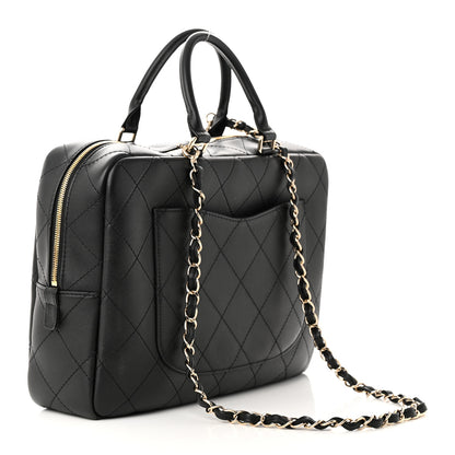 Chanel Calfskin Diamond Stitched Top Handle Bowling Bag Black 3 of 10