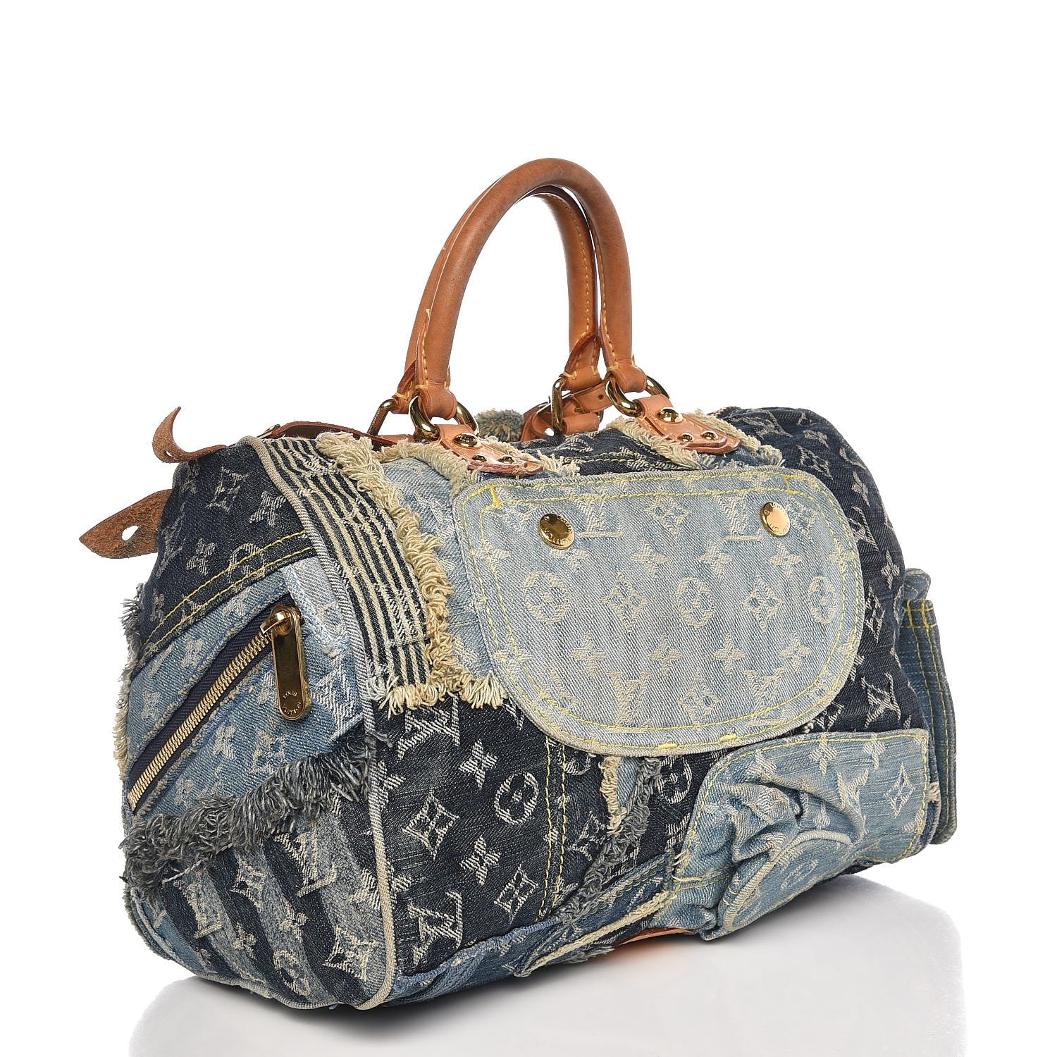 Louis Vuitton Denim Patchwork Speedy 30 Blue 3 of 17