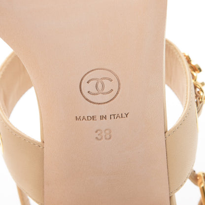 Chanel Lambskin Chain Sandals 38 Beige 6 of 10