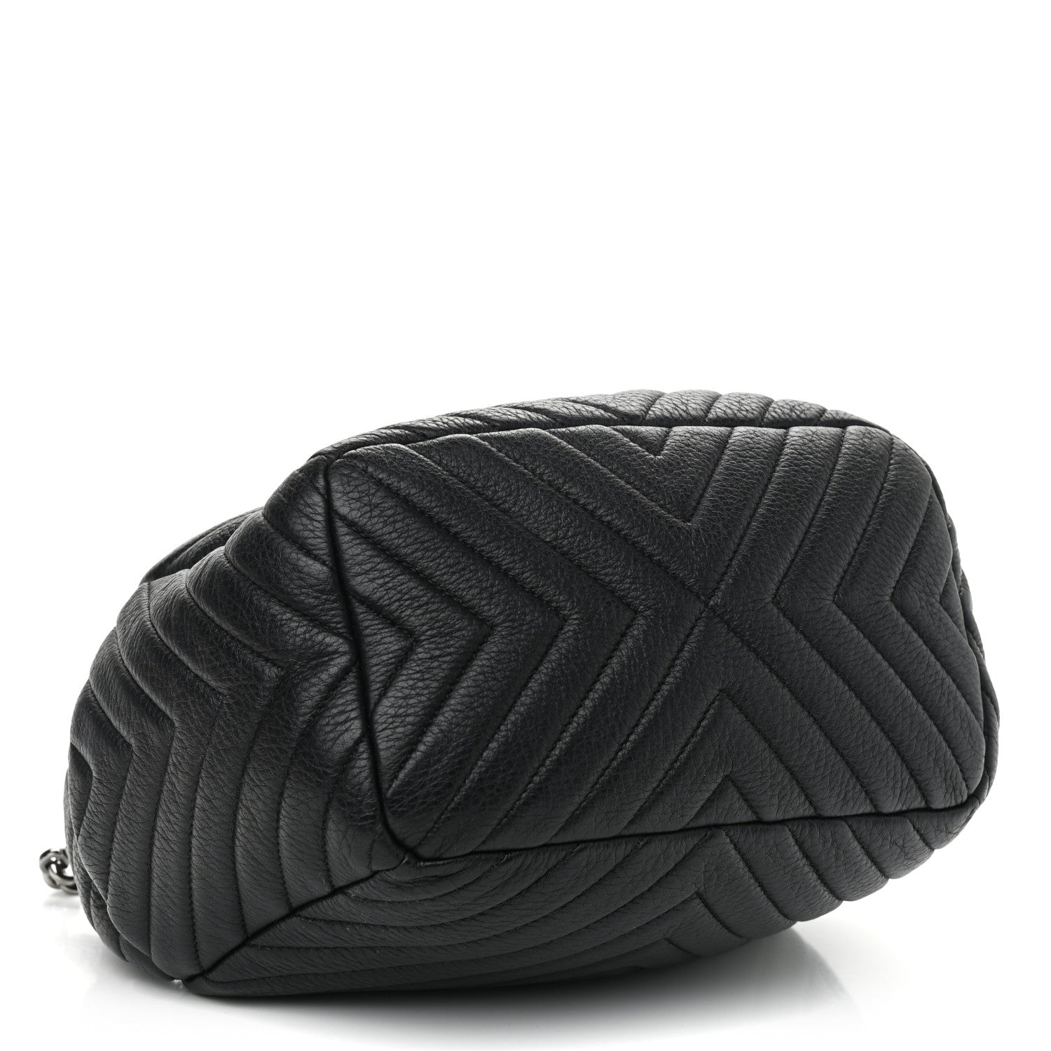 Chanel Deerskin Chevron Small CC Chain Bucket Drawstring Bag Black 4 of 11