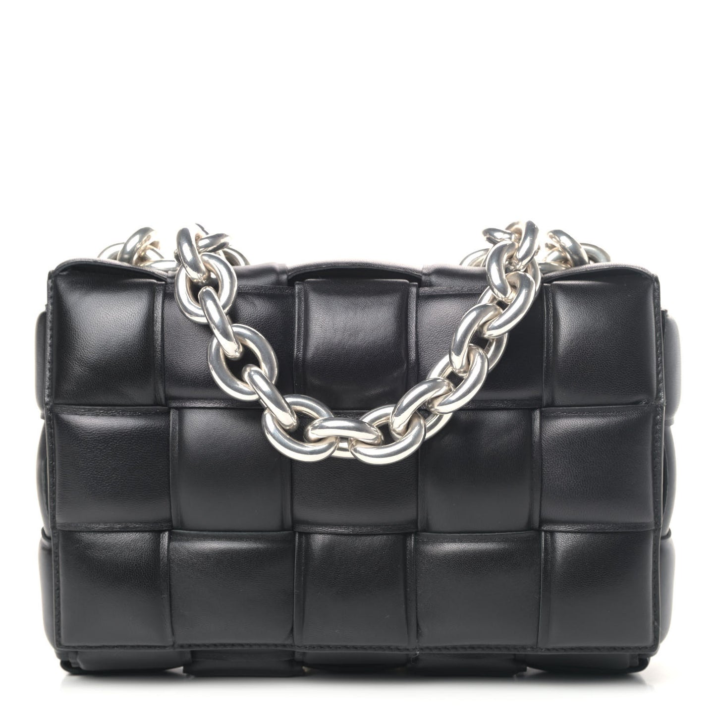 Lambskin Maxi Intreccio Padded Chain Cassette Crossbody Bag Black