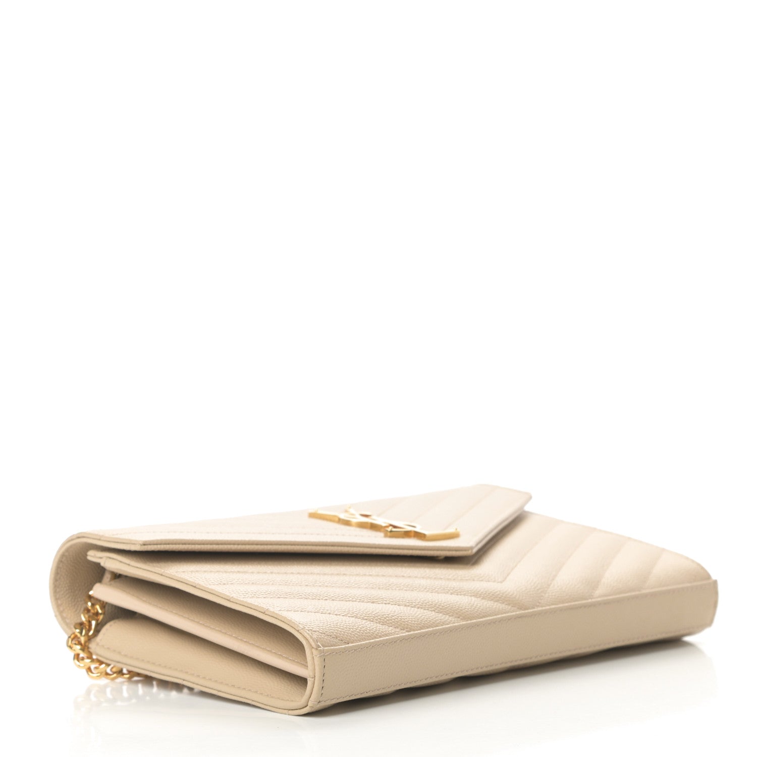 Saint Laurent Grain De Poudre Matelasse Chevron Monogram Chain Wallet Nude Powder 4 of 11