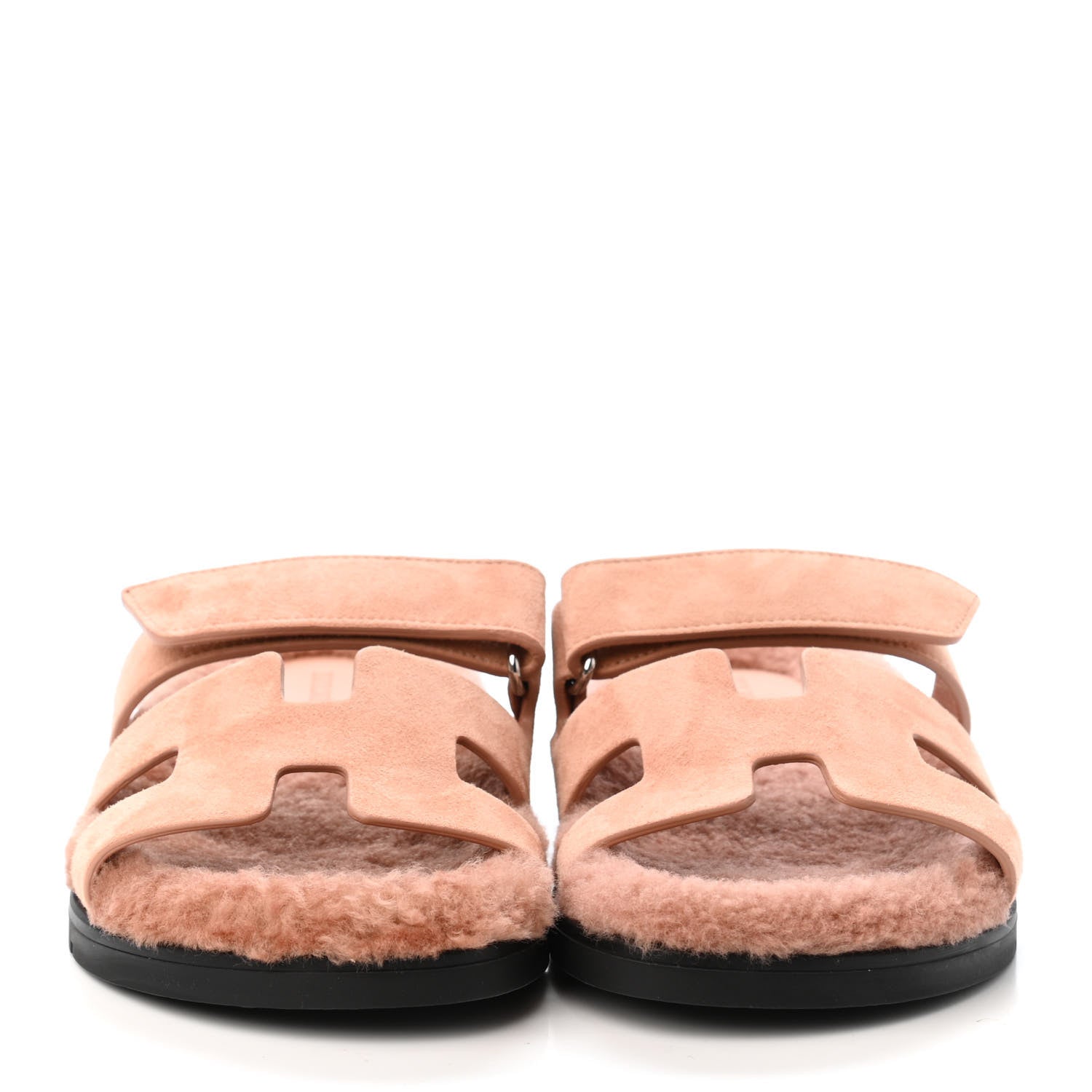 Hermes Suede Goatskin Woolskin Womens Chypre Sandals 37.5 Rose Aube 2 of 4