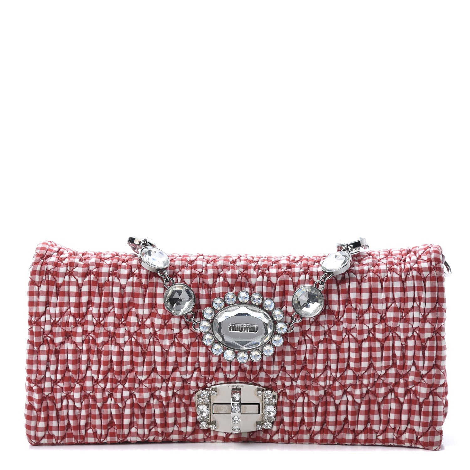 Miu Miu Vichy Crystal Flap Shoulder Bag Rosso 1 of 11