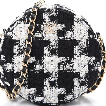 Chanel Tweed Quilted Round Clutch With Chain Black Ecru White 7 of 10