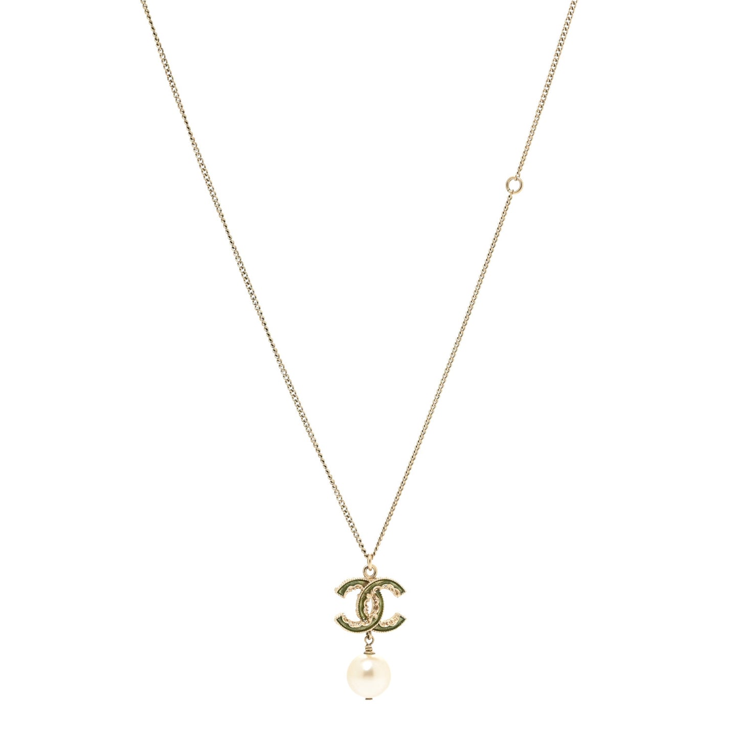 Crystal CC Pearl Drop Necklace Gold