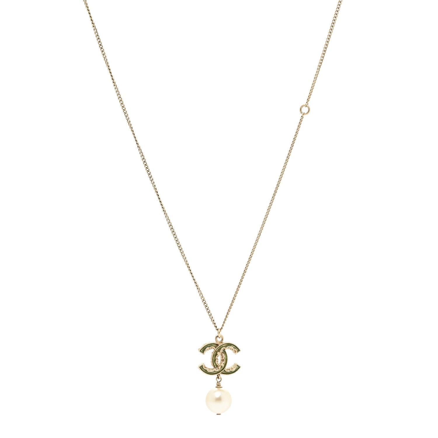 Chanel Crystal CC Pearl Drop Necklace Gold 1 of 5