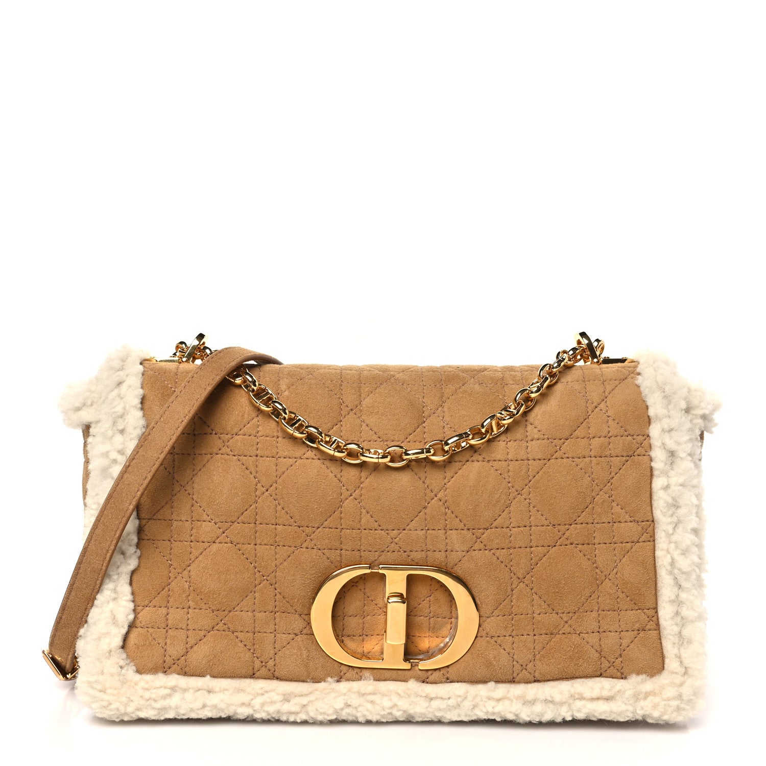 Christian Dior Shearling Cannage Large Caro Bag Camel 1 of 8