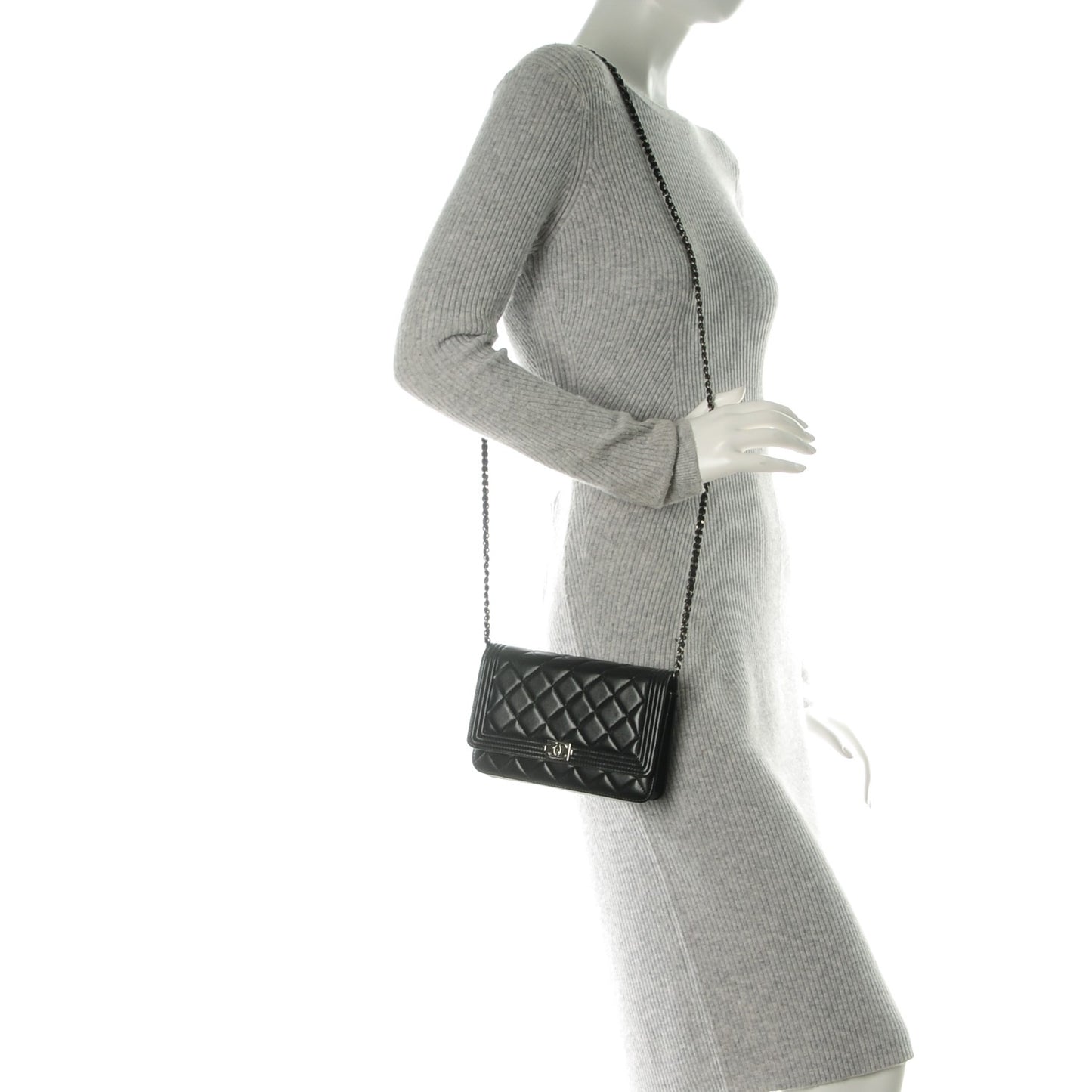 Lambskin Quilted Boy Wallet On Chain WOC Black