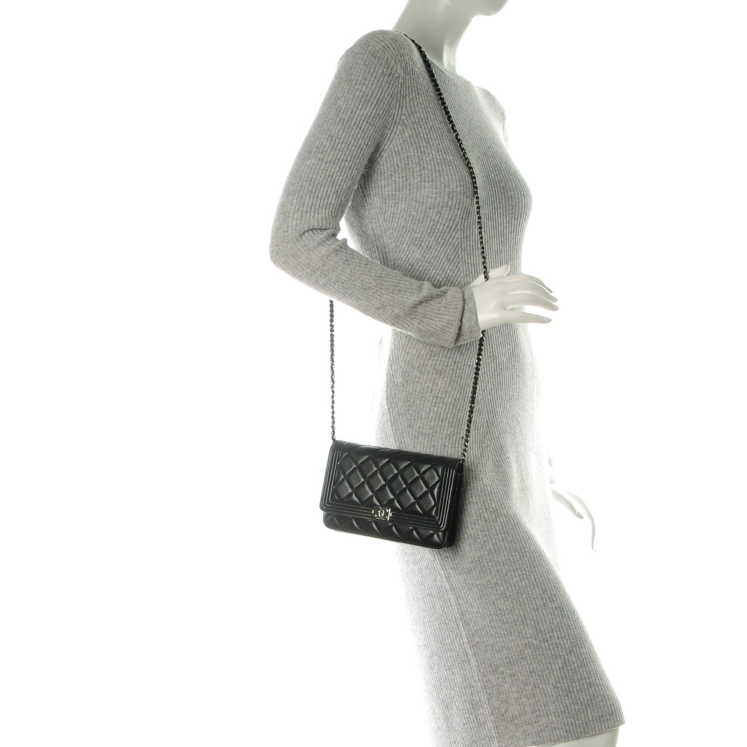 Chanel Lambskin Quilted Boy Wallet On Chain WOC Black 2 of 7