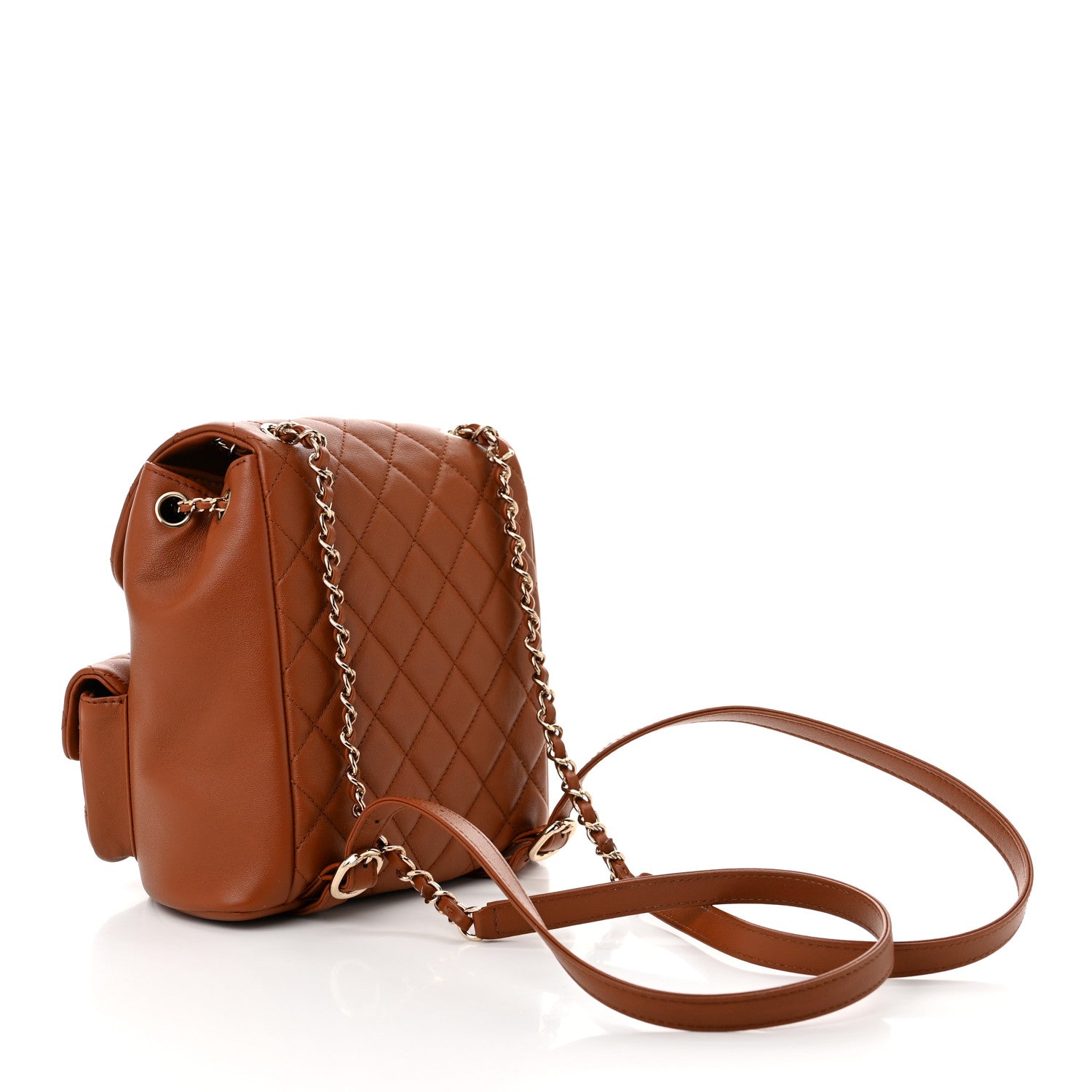 Chanel Calfskin Quilted Medium Duma Pockets Drawstring Backpack Light Brown 3 of 11
