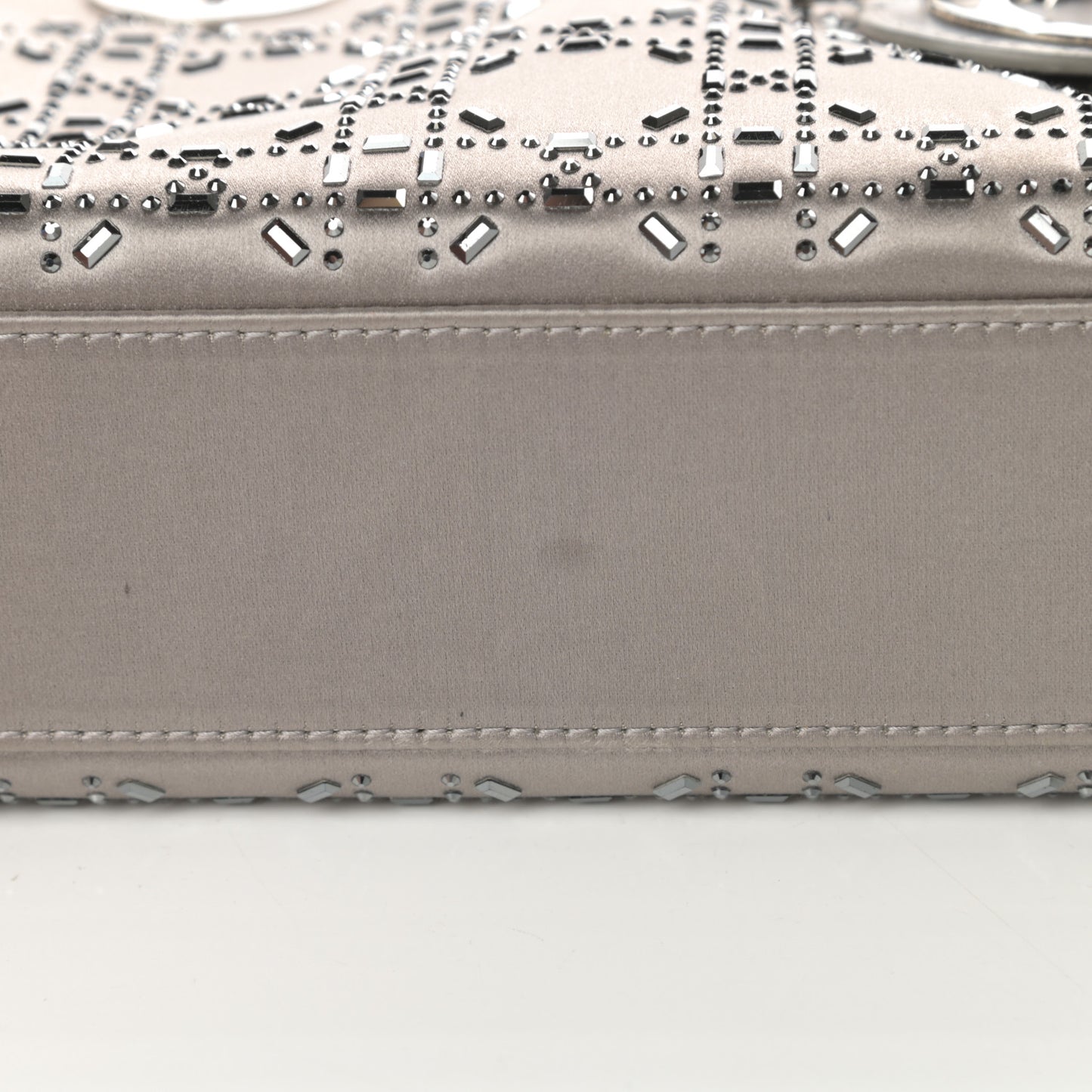 Satin Crystal Cannage Mini Lady Dior Gray