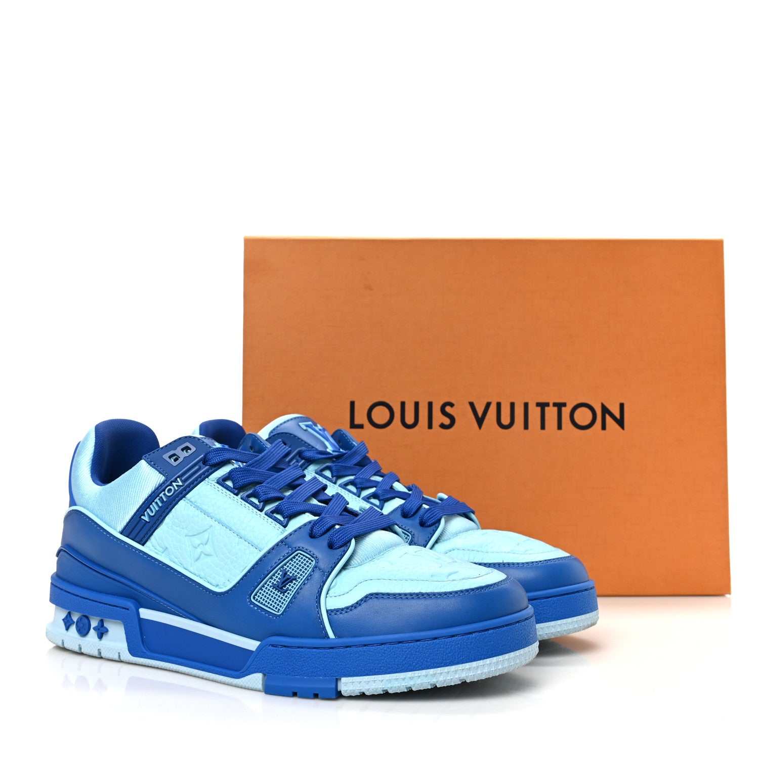 Louis Vuitton Calfskin Monogram Mens LV Trainer Sneakers 8 Blue 8 of 8