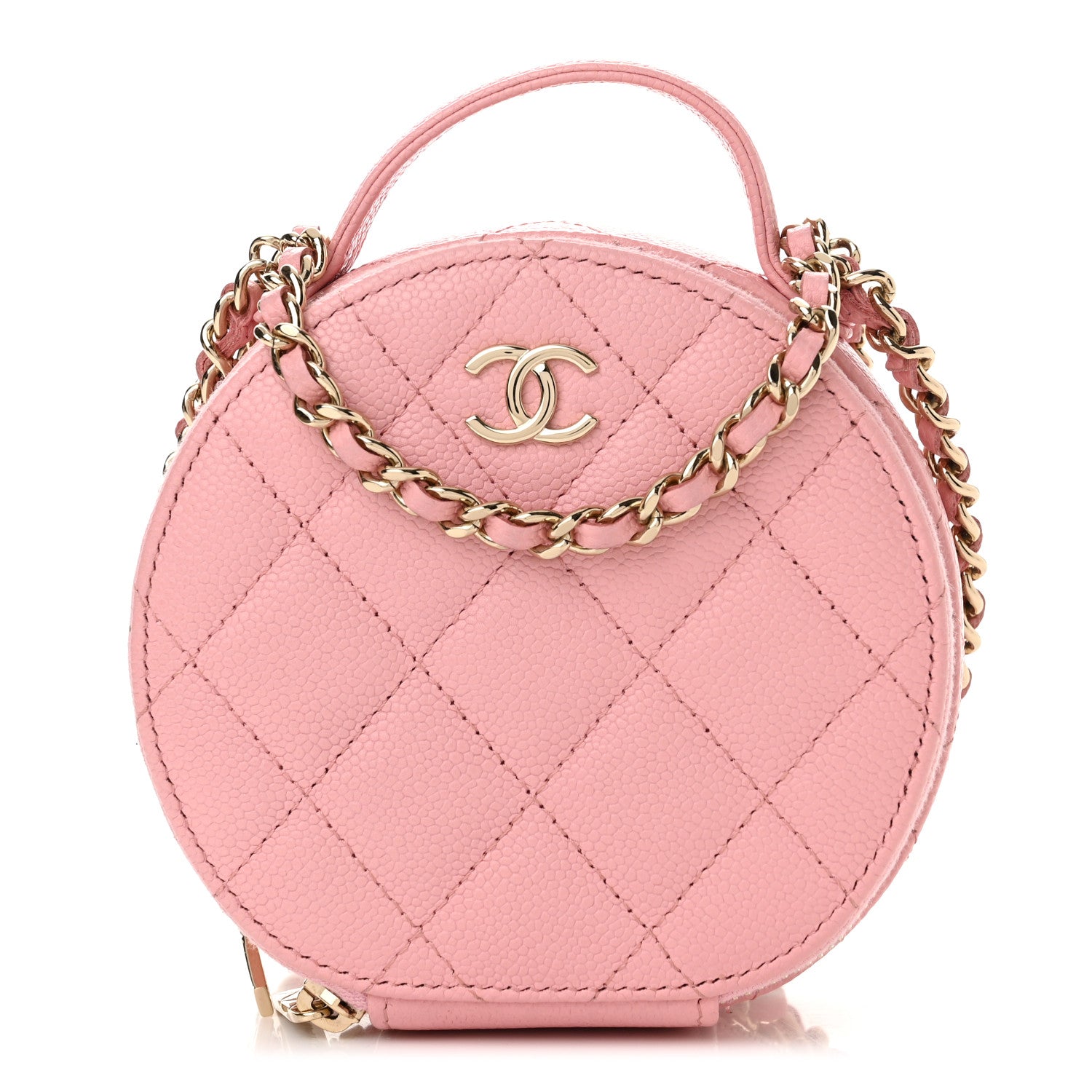 Chanel Caviar Quilted Round Handle With Care Vanity With Chain Pink 1 of 11