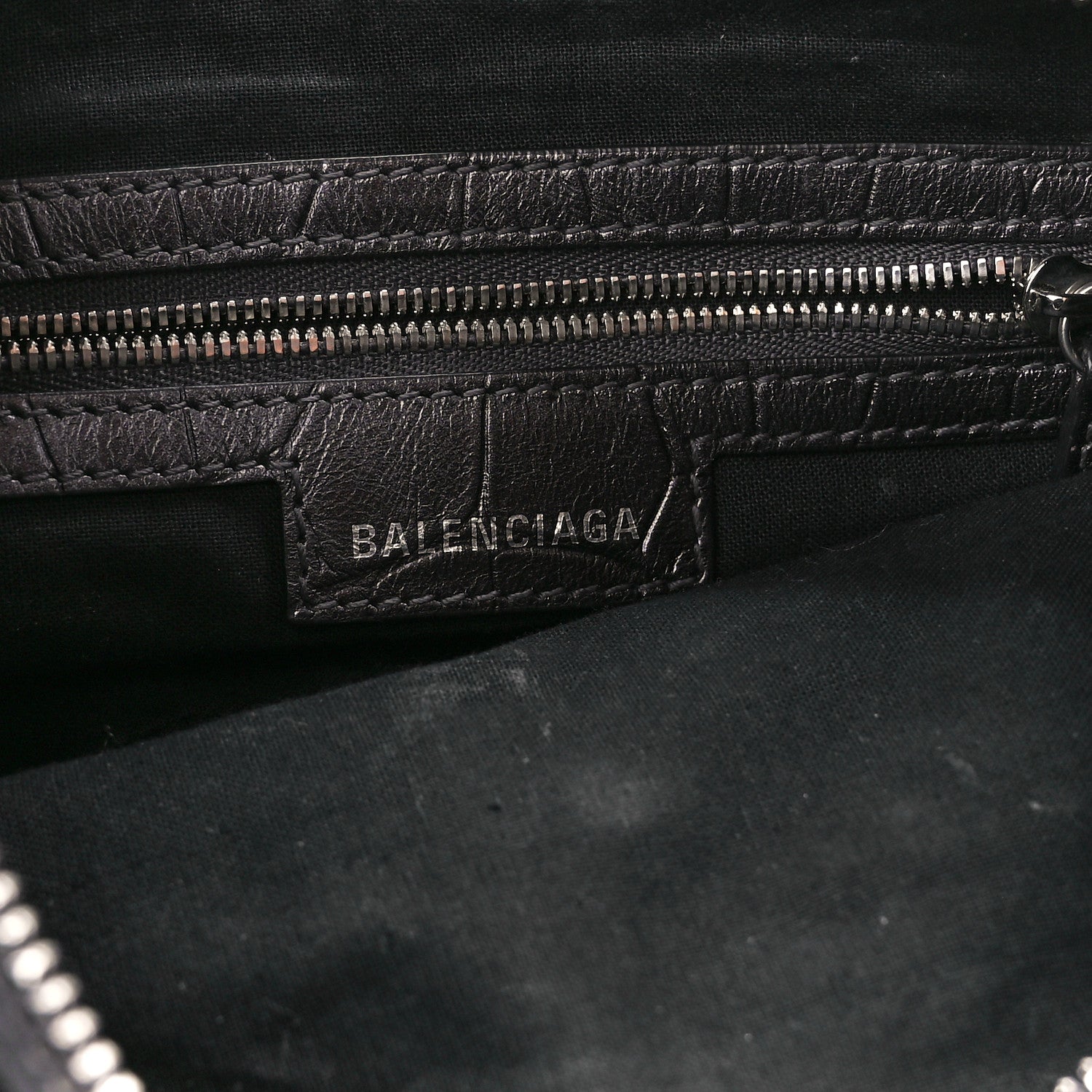 Balenciaga Metallic Calfskin Crocodile Embossed Crystal Small Le Cagole Shoulder Bag Gunmetal 6 of 14