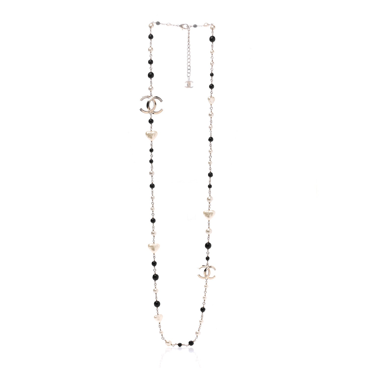 Chanel Pearl Bead Heart CC Long Necklace Gold Black 2 of 6