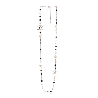 Chanel Pearl Bead Heart CC Long Necklace Gold Black 2 of 6