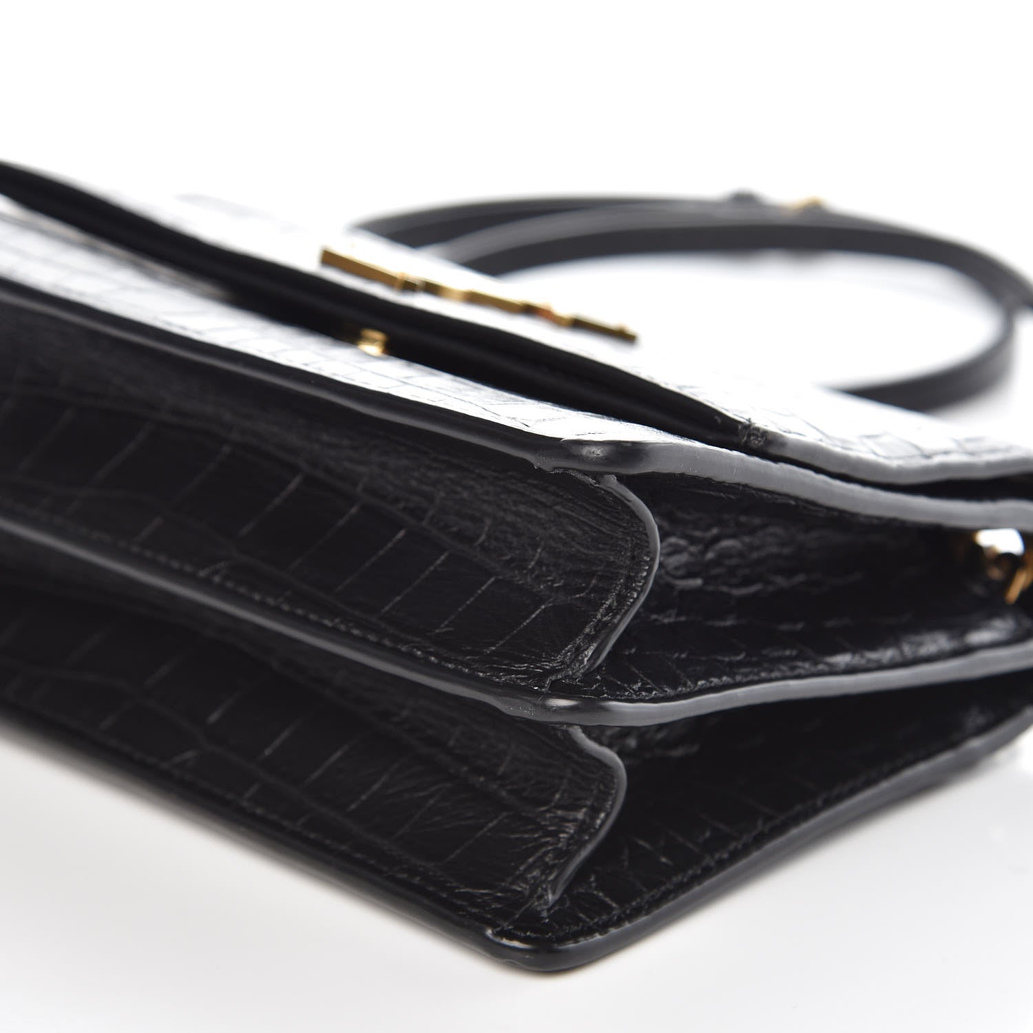 Saint Laurent Calfskin Crocodile Embossed Small Monogram Sunset Black 11 of 11