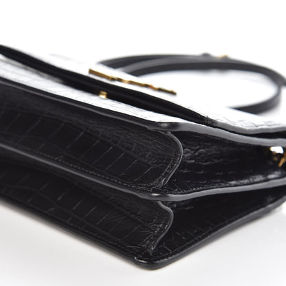 Saint Laurent Calfskin Crocodile Embossed Small Monogram Sunset Black 11 of 11