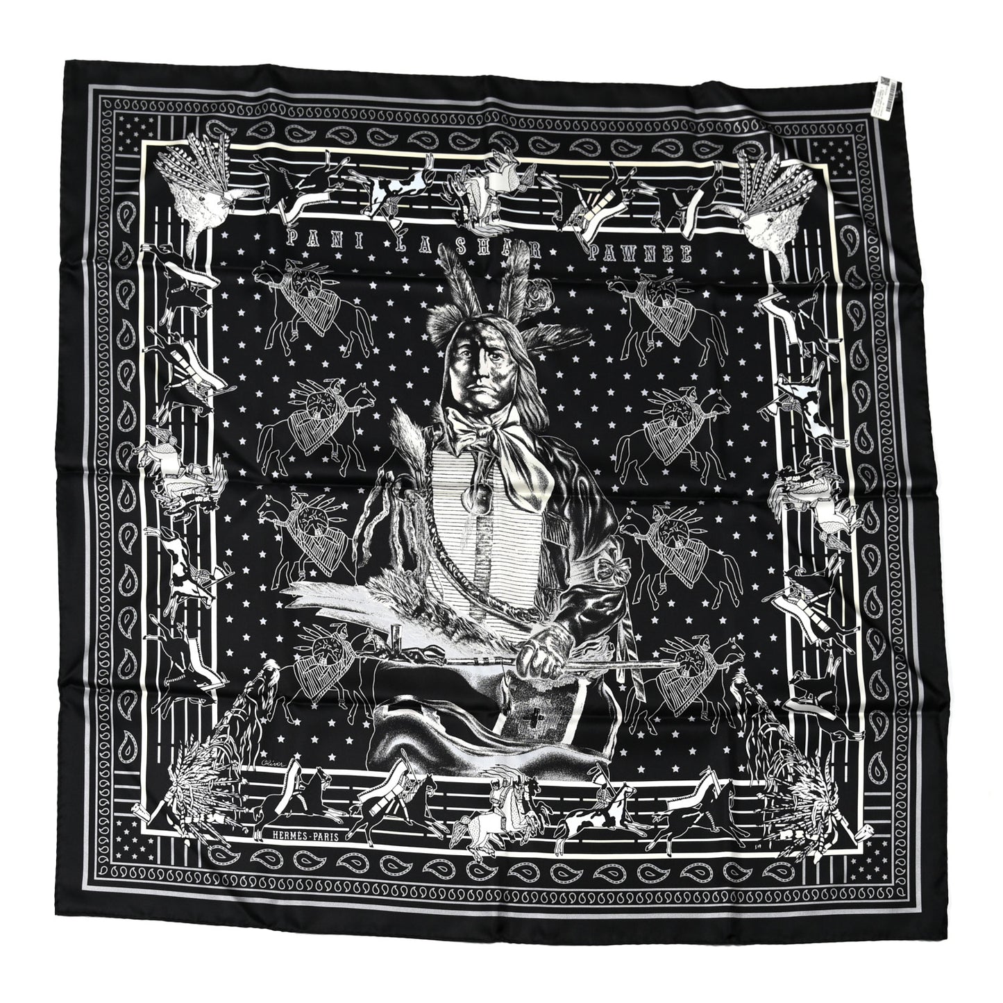 Silk Double Face Pani La Shar Pawnee Scarf 90 Black Marine