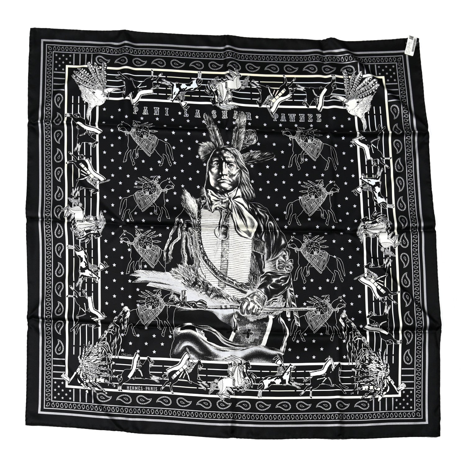 Hermes Silk Double Face Pani La Shar Pawnee Scarf 90 Black Marine 2 of 10