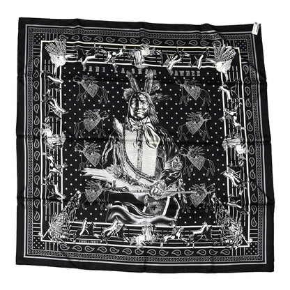 Hermes Silk Double Face Pani La Shar Pawnee Scarf 90 Black Marine 2 of 10