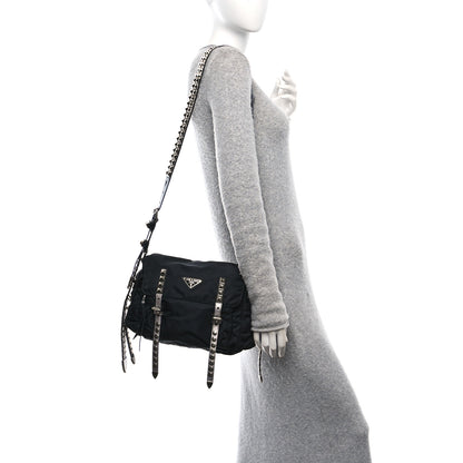 Prada Nylon New Vela Studded Messenger Bag Black 2 of 10