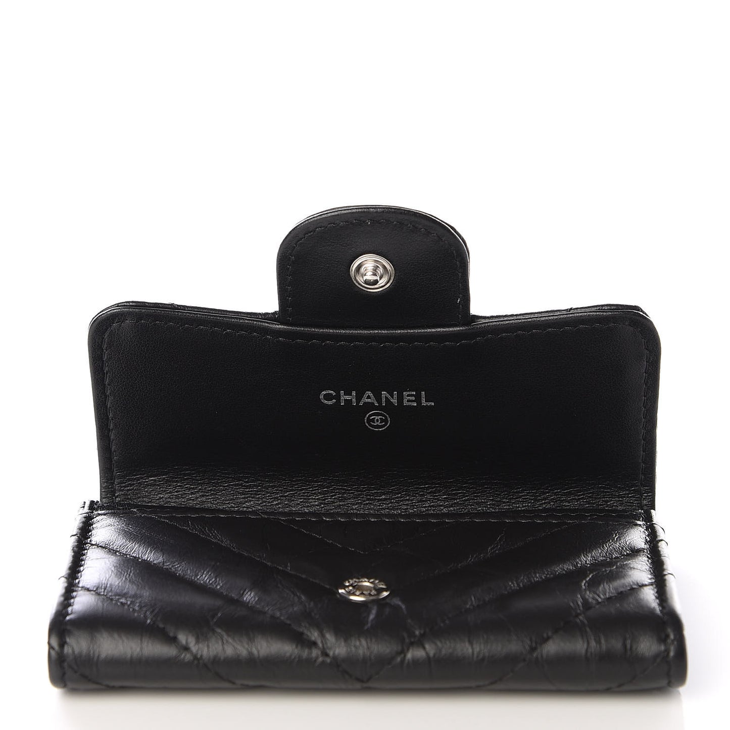 Aged Calfskin Chevron Quilted Reissue Card Holder Wallet So Black