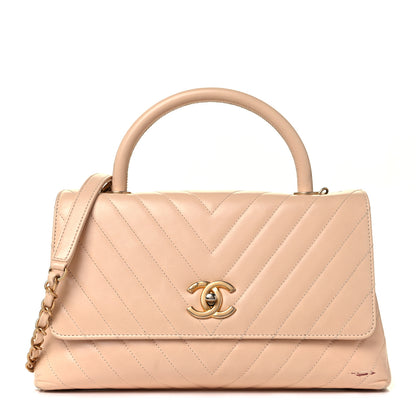 Chanel Calfskin Chevron Quilted Medium Coco Handle Flap Beige 1 of 9