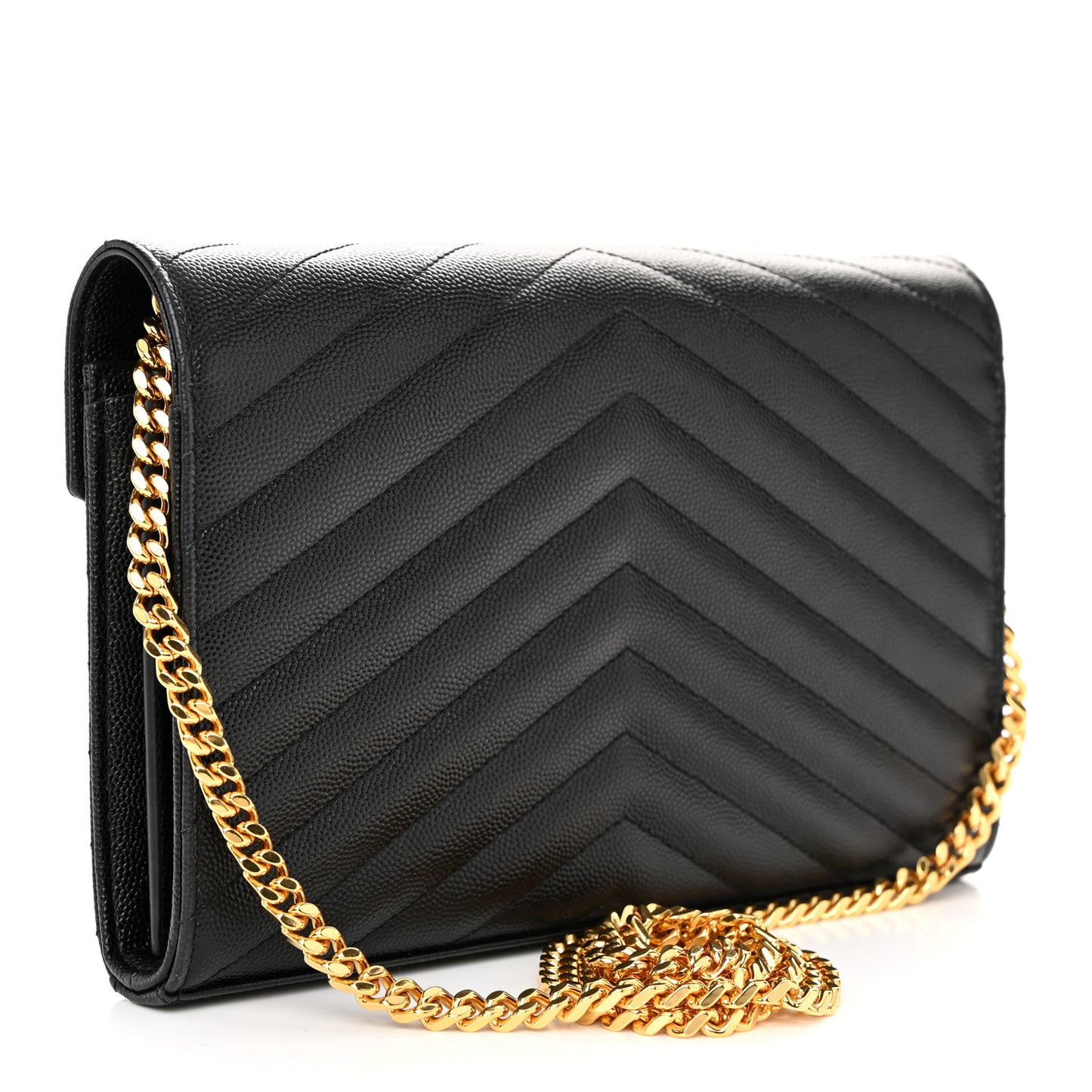 Grain De Poudre Matelasse Chevron Monogram Chain Wallet Black