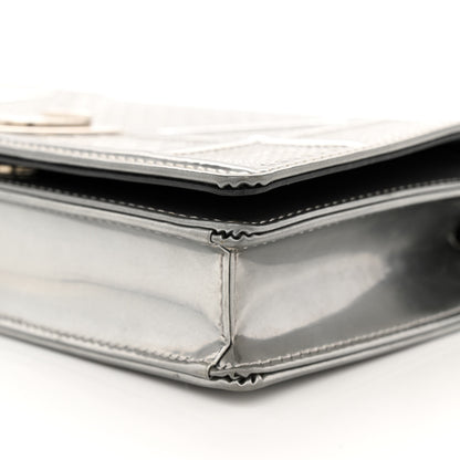 Christian Dior Metallic Patent Micro-Cannage Diorama Wallet on Chain Pouch Silver 10 of 14