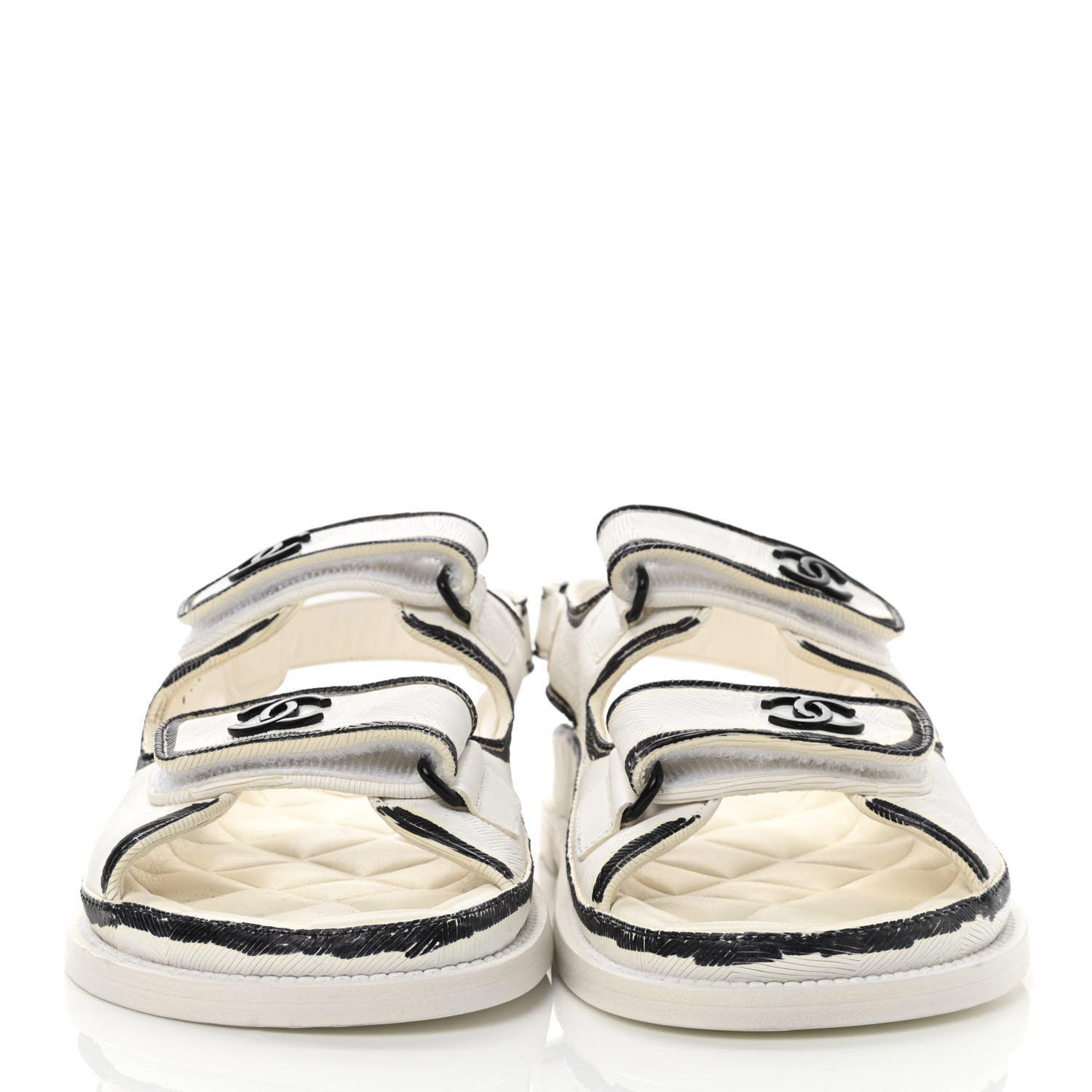 Chanel Calfskin Printed Velcro Dad Sandals 36.5 White Black 2 of 11